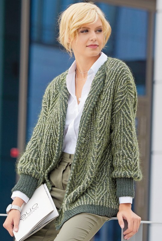 Strickanleitung: Jacke im Briochemuster in Grüntönen - Bild 2