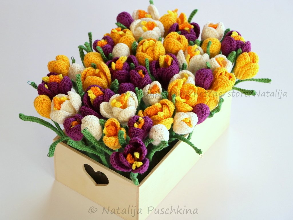 Frühlingsblumen-Kranz, Häkelanleitung für Krokussen - Bild 9