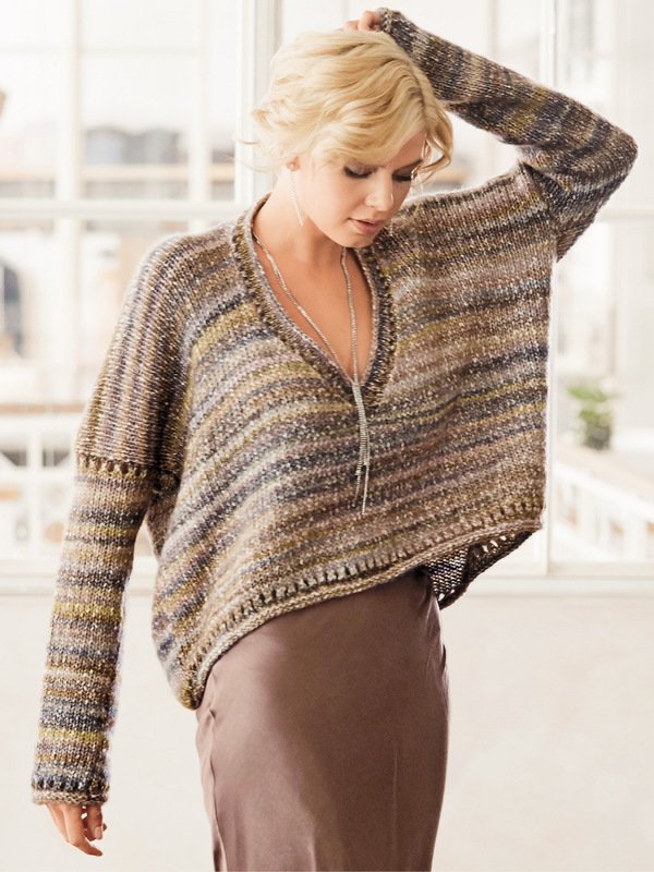 Strickanleitung: Oversize-Pulli in Braun-Kiwi-Altrosé-Farbverlauf