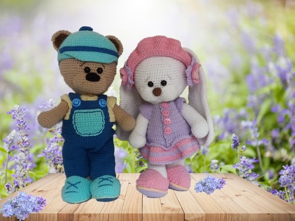 Spring clothes for Teddy bear and Bunny. Crochet pattern