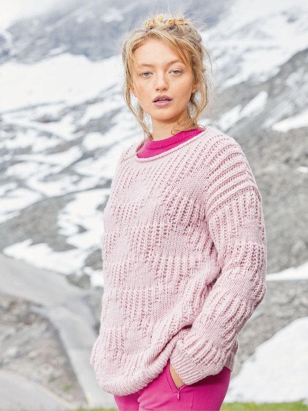 Strickanleitung: Pulli in Zartrosa mit Dreiecken in Patent und glatt rechts