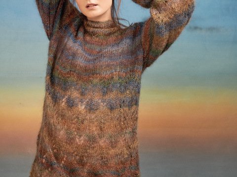 Strickanleitung: Kleid mit Stehkragen mit Farbverlaufsgarn