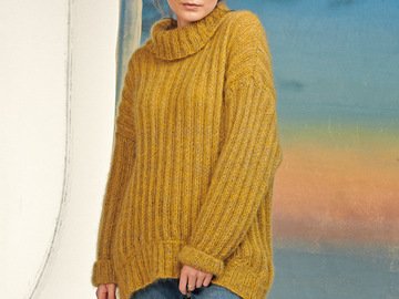 Strickanleitung: Pulli mit gerundeter Saumkante in Senf-Graphit