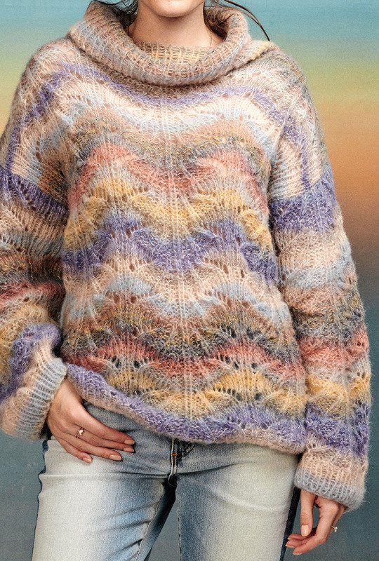 Strickanleitung: Ajourmuster-Pulli im Farbwechsel