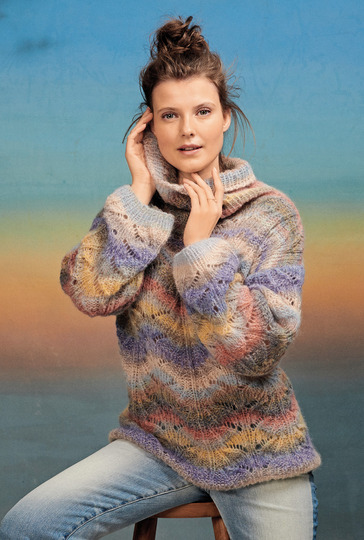 Strickanleitung: Ajourmuster-Pulli im Farbwechsel