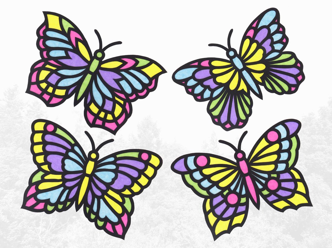 Fensterbild – Schmetterlinge in Pastell – Bastelanleitung und Vorlagen