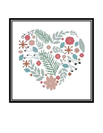 Floral heart cross stitch pattern