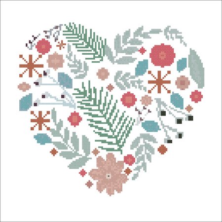 Floral heart cross stitch pattern