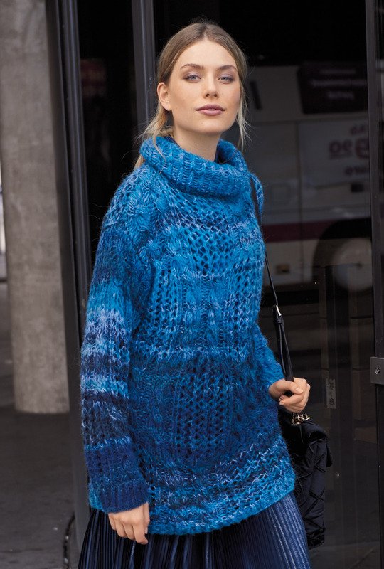 Strickanleitung: Pulli mit Musterquadraten in Blau meliert - Bild 4