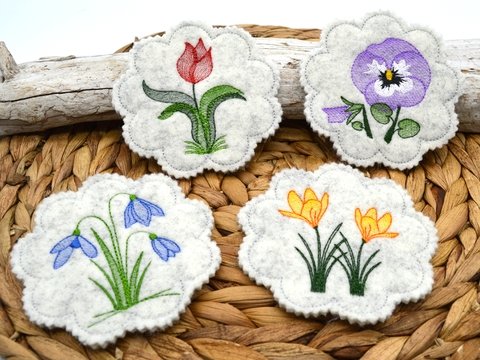 Stickdatei Untersetzer Frühlingsblumen Krokus Tulpe