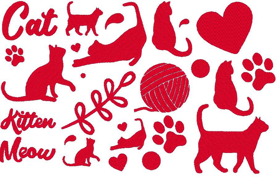 Katzen Liebe Silhouette - Stickdatei - mit Herz