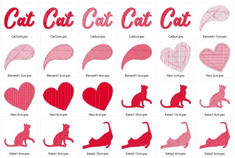 Katzen Liebe Silhouette - Stickdatei - mit Herz