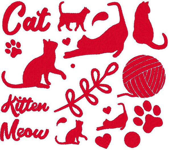 Katzen Liebe Silhouette - Stickdatei - mit Herz