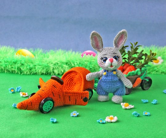 Easter bunny with a personal carrot car