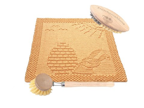 lustiges Deckchen Spültuch „ Hase + Ei im Sonnenschein “ Strickanleitung