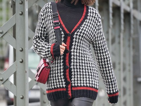 Strickanleitung: Lässiger Cardigan mit Hahnentrittmuster
