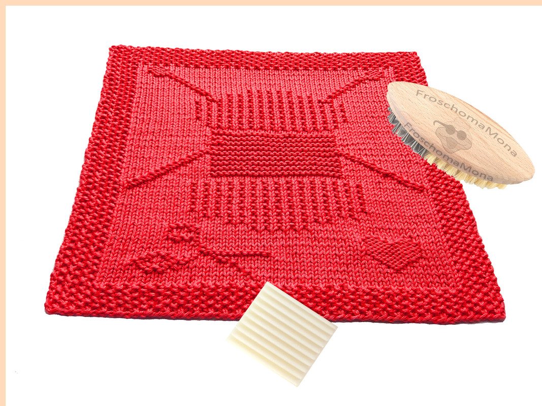 Spültuch „Wollverliebt“ Wollknäuel Schere Herz Strickanleitung Spültücher - Bild 2