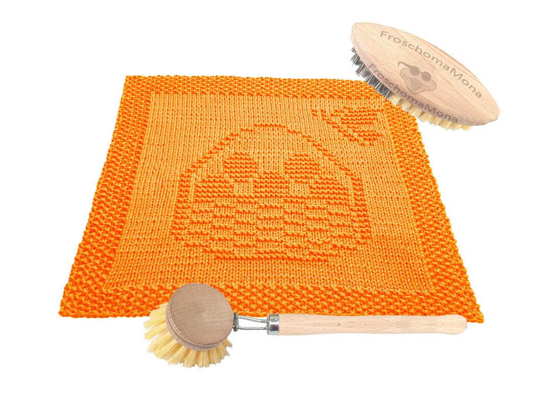 dekoratives Oster-Spültuch Waschlappen „Osterkorb“ einfache Strickanleitung