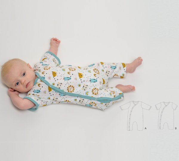 sewing pattern baby romper LEON tutorial 0m/1m 3m/6m 9m/12m 18m/2y 3y/4y