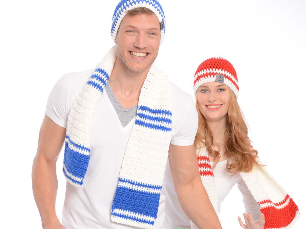 Häkelanleitung für Fanset Mütze Kyoso und Schal Sukafu