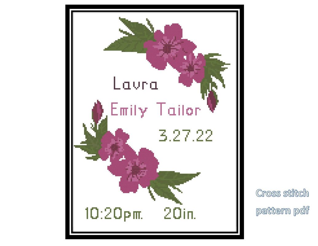Baby birth announcement modern cross stitch pattern