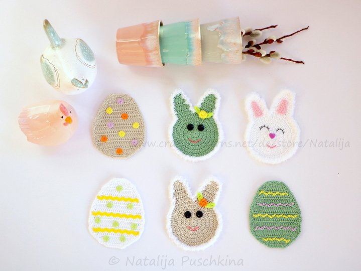 Tassenuntersetzer 'Ostern', Anleitung mit Häkelschrift