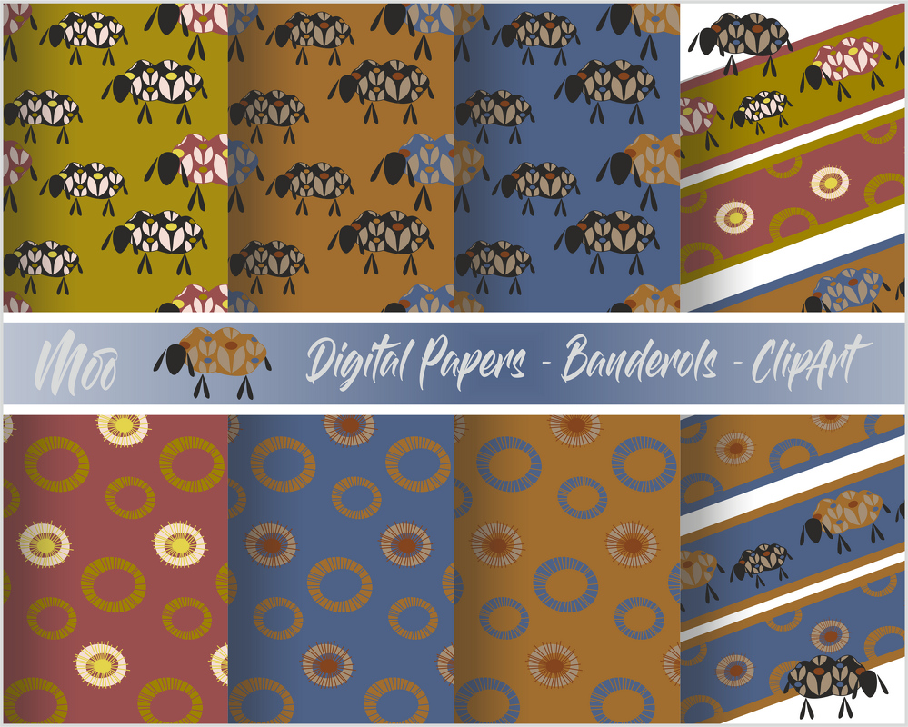 Digital Paper Dekore + Banderolen zum Ausdrucken Schafmotive