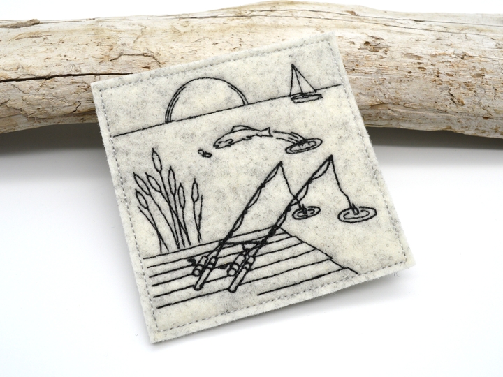 Stickdatei Angler Angel Fischer am See 10x10cm SET