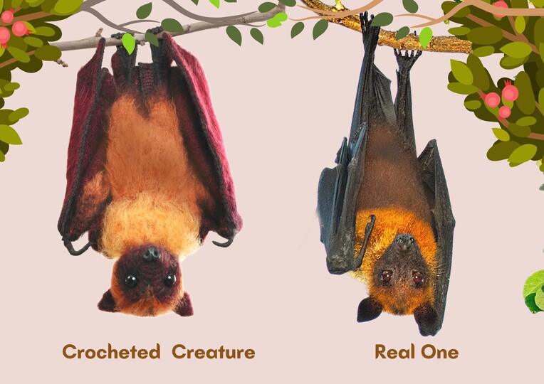 Crocheted  Large Flying Fox. Amigurumi Bat pattern.