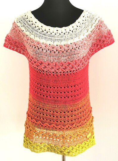 Tunika/Shirt/Kleid Joy mit aussergewöhnlichem Muschelmuster, Häkelanleitung