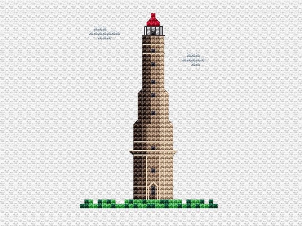 Kreuzstichvorlage Neuer Leuchtturm Borkum, für ein maritimes Stickbild, PDF