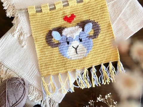 Häkelanleitung Sternzeichen Widder-Wandbehang