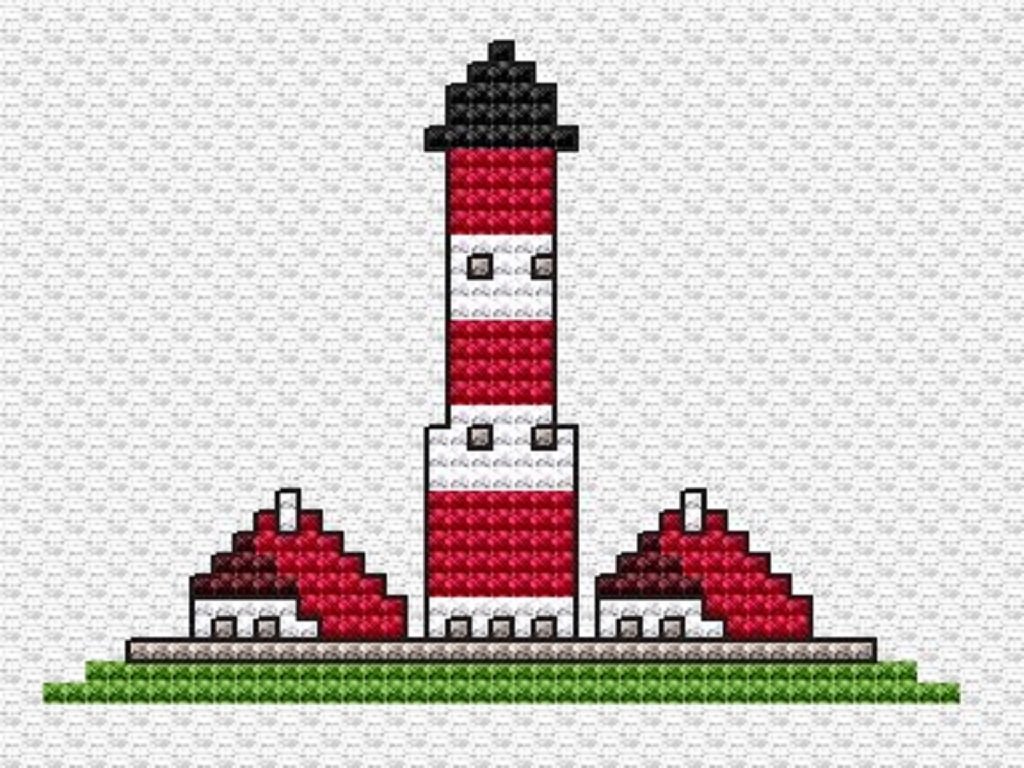 Kreuzstichvorlage Leuchtturm Westerheversand, mini und einfach als PDF