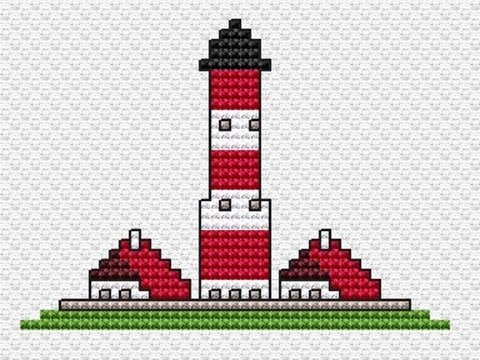 Kreuzstichvorlage Leuchtturm Westerheversand, mini und einfach als PDF