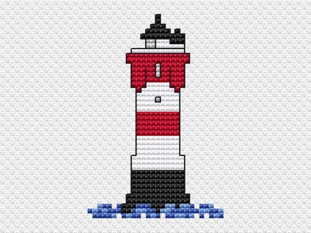 Kreuzstichvorlage Leuchtturm Roter Sand, mini und einfach, PDF Download