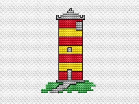 Kreuzstichvorlage Pilsumer Leuchtturm, mini und einfach, als PDF Download