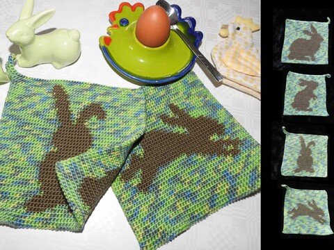 Häkelanleitung Doubleface-Topflappen Hasen für Ostern