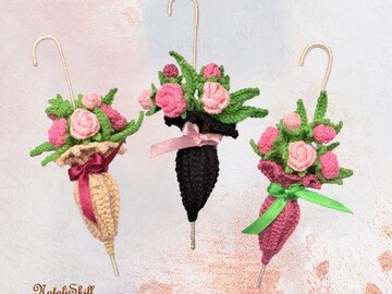Pattern Crocheted Brooch Umbrella with the flowers