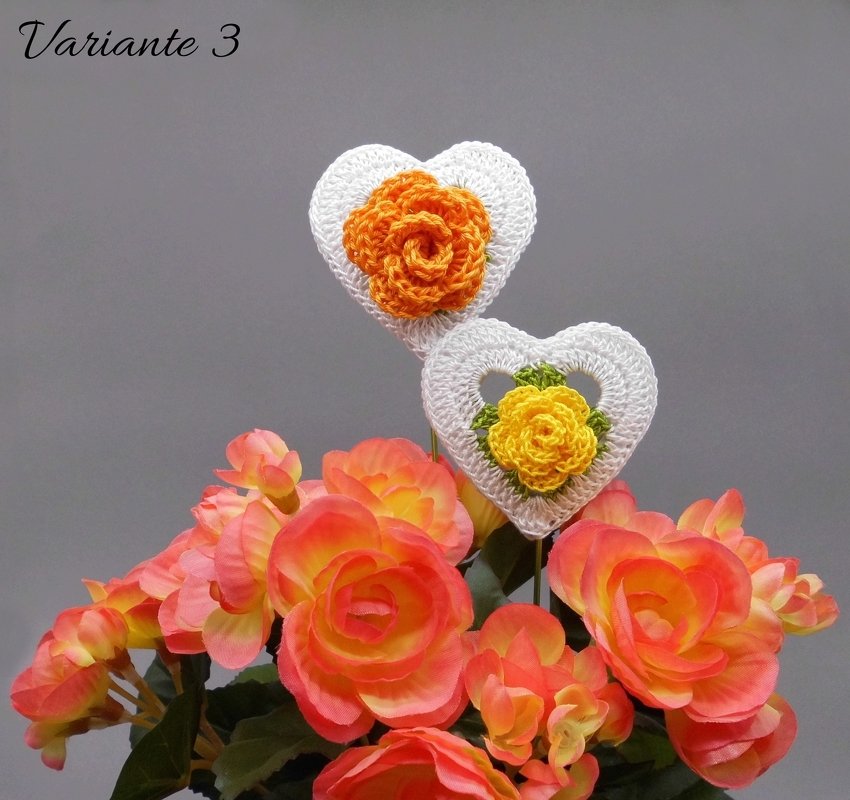 Heart hanging decor & flower pot stake 4-in-1 - simply from scraps of yarn - Image 2