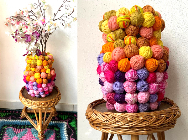 Lustige Knäulchen Vase aus Wolleresten