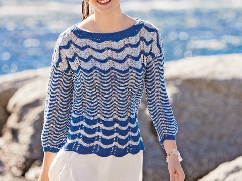 Strickanleitung: Sommerlicher Strickpulli in fein gestreiftem Wellenmuster
