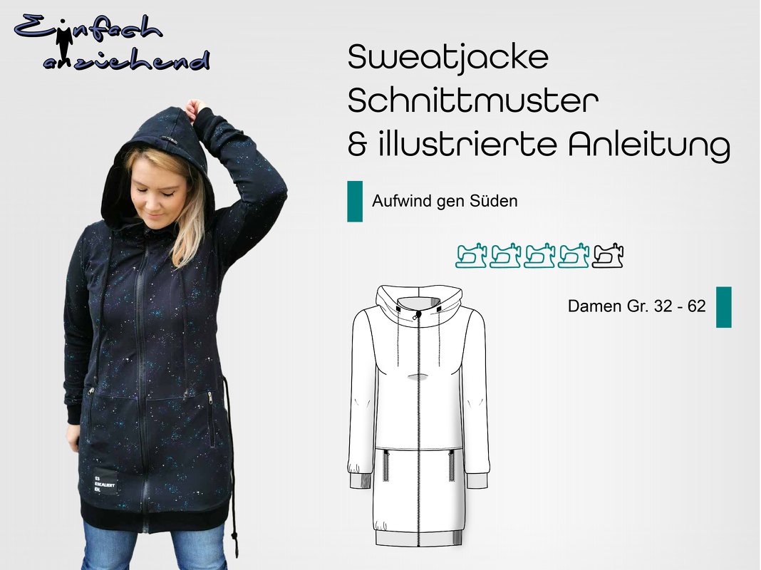 Schnittmuster Sweatjacke Aufwind gen Süden Gr. 32 - 62