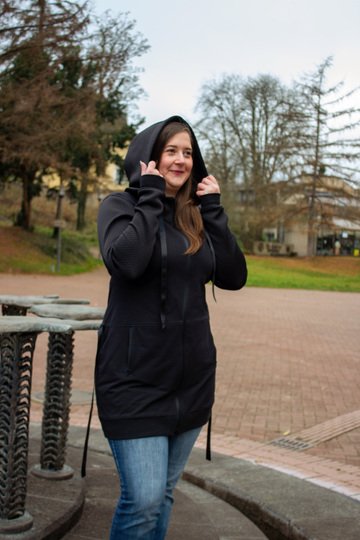 Schnittmuster lange Sweatjacke oder Cardigan mit Kapuze Damen Gr. 32 - 62