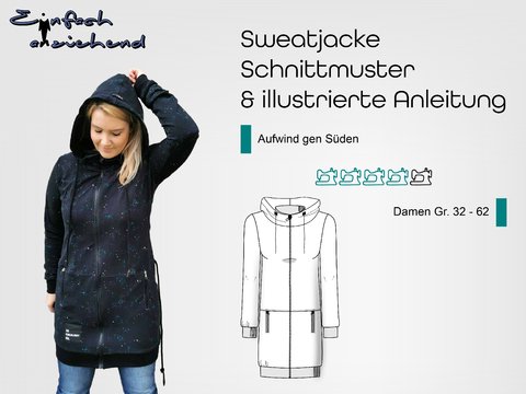 Schnittmuster Sweatjacke Aufwind gen Süden Gr. 32 - 62