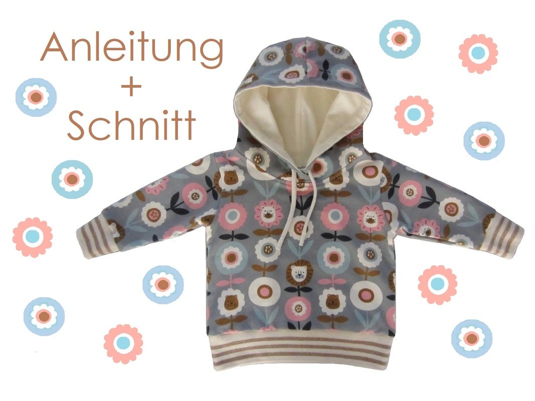 Schnitt und Anleitung Babyhoodie mit Strickbündchen Gr.62 - 104