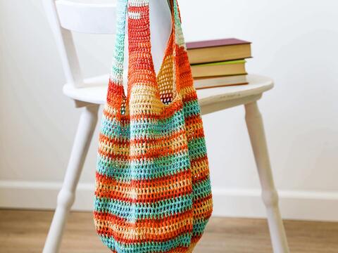 Anleitung einfaches und schnell gehäkeltes buntes Einkaufsnetz