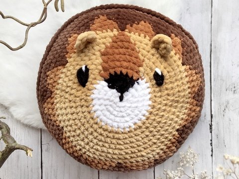 Häkelanleitung Löwen-Kissen