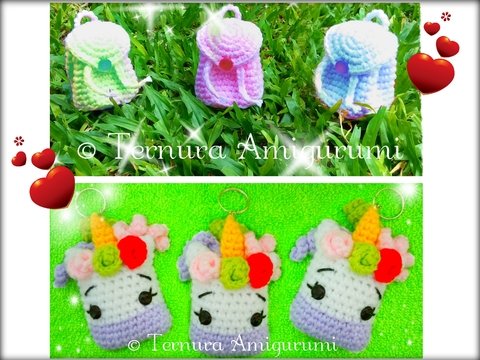 Crochet pattern small backpack + Crochet pattern unicorn keychain