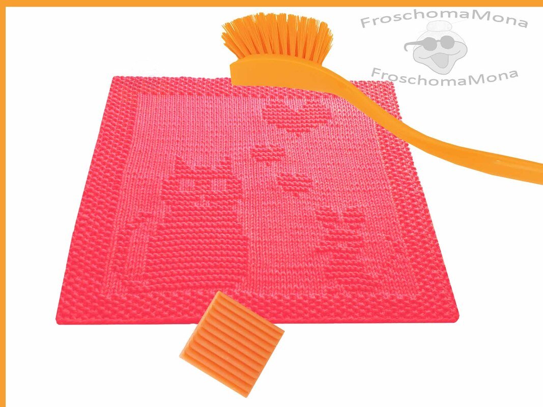 niedliches Katze - Maus - Spültuch Waschlappen „ Hab Dich Lieb “ Anleitung - Bild 6