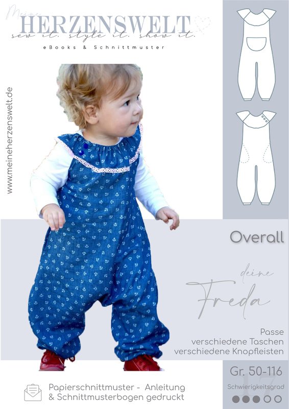 Overall Kinder – Schnittmuster Gr. 50-116 – Freda